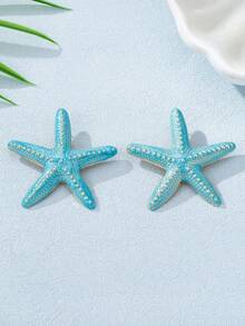 1对时尚新款树脂蓝色海星耳钉，适合女性佩戴 - 淺藍色 - 查看 4