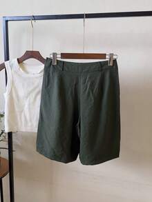 ISADORA FASHION LINEN WOMEN'S BERMUDA SHORTS WITH POCKETS ELEGANCE AND  New Year, New Year's Eve, Christmas, Summer, Holidays... - 軍綠色 - 查看 1