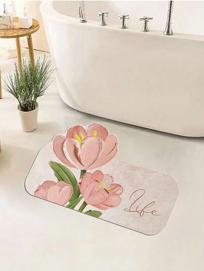 1 pieza Alfombra de baño y tapete de gel de sílice con estampado de letra minimalista, lavable a máquina, resistente a la suciedad, apta para baño, cocina, entrada, escalera, estudio y talla grande escenarios