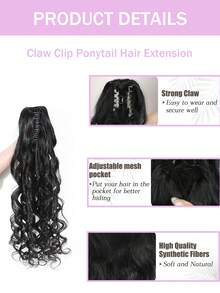 1pc Women's Long Wavy Ponytail Hair Extension With Clip, Soft & Natural Black Color, Suitable For Daily And Party Use - Natural Black - View 4