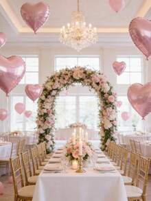 5/10个复古粉色心形气球，18英寸金色心形铝箔气球，大号铝箔气球，婚礼、婴儿派对、周年纪念、情人节装饰爱心铝箔气球 - 彩色 - 查看 5