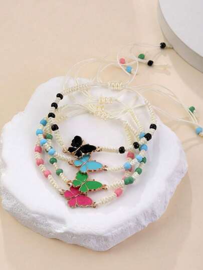 4pcs Youthful Butterfly Bracelet Set Multi Color Options Must Have Stackable Jewelry For Fashionable Girls And Teens