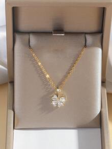 1pc Sparkling Zirconia Flower Pendant Necklace, Cute Blingbling Flower Pendant Necklace, Suitable For Couples Date/Casual Wear, Delicate Clover Element Brightens Complexion, Unique Design - Little Flower - View 3