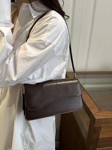 Bolso de hombro elegante minimalista de unicolor y estilo retro - Café integral - Ver 4
