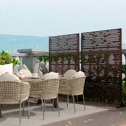 Metal Privacy Screen, Decorative Outdoor Divider With Stand Panels, Freestanding Screen Set For Deck Patio Balcony Garde 46" W X 71" H
