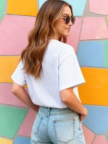 Disney Adorable Mickey Mouse Big Head Print T-Shirt, Soft & Skin-Friendly Breathable Cotton Short Sleeve Top - 白色 - 查看 2