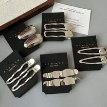 2pcs Solid Color Casual Zinc Alloy Minimalist Metal Silver Wave Line Geometric Rectangle Water Drop Alligator Hair Clips - Multicolor - View 2