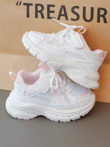 1 Pair Girls' Fashion Sneakers, Boys' Breathable Mesh Casual Shoes, Infants' Non-Slip Soft Bottom Prewalker Shoes, Children Tennis Shoes - Pink - View 4