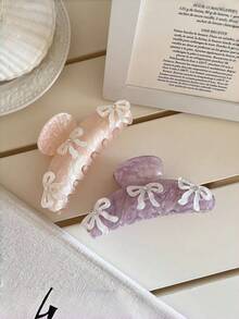 1pc Women's Rhinestone Bowknot Acetate Hair Claw Clip, Fresh And Sweet, Suitable For Daily Use - Multicolor - View 4