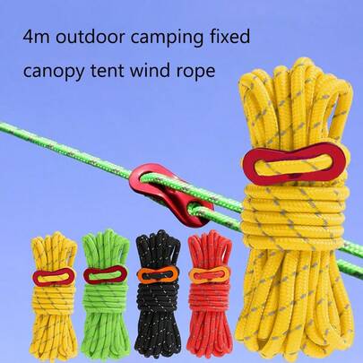 4m Thickened Windproof Tent Rope, Pole Fixing Adjustable Rope For Outdoor Camping Canopy Tent, Comes With 1pc Random Color Double-Eyed Buckle