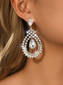 2对银白色、藏蓝色、黑色水晶流苏耳环，女士个性街头风水滴形吊坠耳环 - MS451 - 查看 2