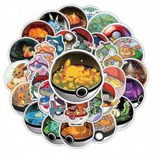 pokemon 50张可爱卡通贴纸，DIY装饰贴纸，适合儿童和女孩，可用于滑板、手机、笔记本电脑、自行车、冰箱和其他可爱的DIY装饰，防水涂鸦玩具 - 彩色 - 查看 7