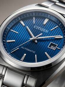 CITIZEN Men's Automatic Mechanical Wristwatch, Stainless Steel Case, Sapphire Crystal Dial, Water Resistant With Calendar Function, Fashionable Men's Watch Suitable For Daily Business And Other Occasions