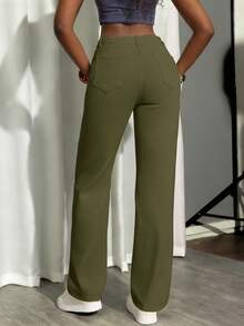 Women's Casual Straight-Leg Jeans - Army Green - View 5