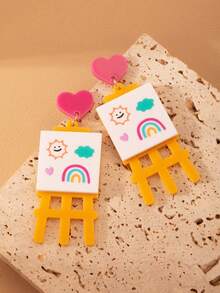 1 Pair Cartoon Teacher's Day Earrings, Cute Chalkboard & Heart Earrings, Back To School Earrings, Graduation Gift For Teachers (Card Not Included) - Multicolor - View 2