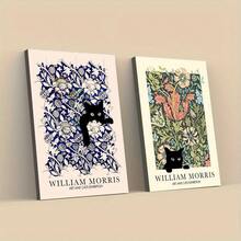 2 pièces Affiches murales sans cadre Art moderne Animaux Vintage Chat noir et floral Peinture sur canevas, pour chambre, salon, bureau, café - Type A - Voir 4