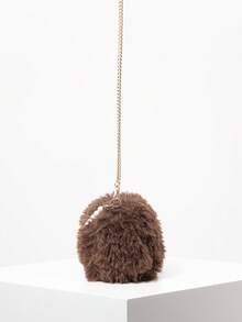 Metall Kette Umhängetasche, Perlen Tasche, Plüsch Geldbörse, elegante Damen Geldbörse, Damen Geschenk, geeignet für Valentinstag, Herbst/Winter, Y2K Stil, einzigartig, süß, täglich, Einkaufen, Dating - Braun - Übersicht 7