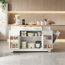 Mobile Storage Islands - White+Natural + MDF + European - View 1