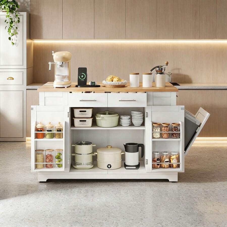 Mobile Storage Islands - White+Natural + MDF + European - View 1