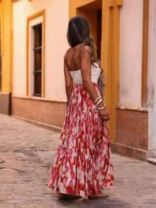 Elegant A-Line Skirt With Ruffle Hem For Women, Floral Print Fabric, Suitable For Party, Vacation And Beach Spring - Multicolor - View 6