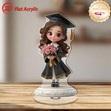2D Flat - 1pc Cute Cartoon Graduate Girl Desktop Decor - 2D Flat Rotating Acrylic Desktop Decor With Bouquet, No Power Needed, Suitable For Office, Home Or Graduation Party Decor, Student Graduation Gift, Graduation Decor, Playful Design, Detailed Craftsmanship - A - View 7