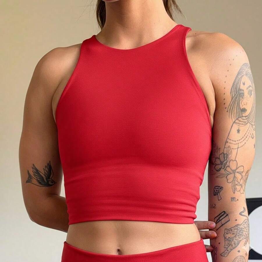 Women's Fitness Top, Women's Gym Top, Firm Supplex Top, Supportive Sports Top, Women's Workout Top - 紅色 - 查看 1