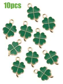 10个镀金绿色幸运珐琅四叶草花吊坠，适用于珠宝制作，项链、手工手链配件，DIY珠宝礼品 - 四葉草 - 查看 6