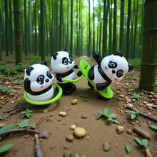 1个风力驱动的摆动玩具，趣味新颖的小饰品，可爱的熊猫摆件礼物，由可爱的树脂动物制成。包含熊猫服装、跳绳、行走、滑板和旋转动作。 - 彩色 - 查看 4