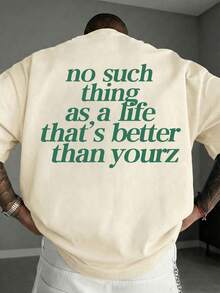 Men's Graphic Tees, Print With NO SUCH THING AS A LIFE, Cotton Streetwear T-Shirt, Round Neck, Loose Fit, Fall & Holiday Travel, Unisex, Goth & Y2K Style - 杏色 - 查看 1