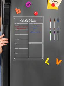 1pc Weekly Meal Magnetic Whiteboard Fridge Decor, Reusable Transparent Memo Writing Board, Weekly Meal Planner (Comes With 6 Magnetic Whiteboard Markers) - 1PC - View 6