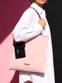 Prada 材质：双面粉色/黑色可翻转手提包，带可拆卸小袋，轻便百搭，日常手提包/化妆包 - 黑粉 - 查看 3