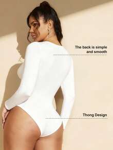 1pc Women Hollow Out Long Sleeve Sexy Chest Shaping Bodysuit - White - View 4