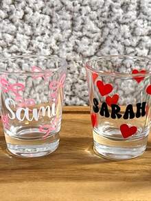 1pc Personalized Wedding Shot Glass, Engraved Party Cup, 2oz Mini Shot Glass, Wedding Favor, Valentine's Day Shot Glass, Pink Bow Heart Shot Glass, Unique Celebration Glassware, Customized Party Shot Glass, Engraved Wedding Gift, Birthday Party - Multicolor - View 4
