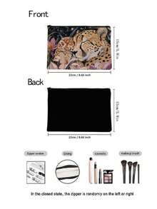 1pc Cosmetic Pouch, Embroidery Style Makeup Case, Cheetah Family Surrounded By Lilies Zipper Travel Toiletry Organizer, Gift Bag For Women, Sister, Best Friend, Birthday Present, Large Capacity Makeup Bag With Zipper Closure Make Up Organizer Toiletry Travel Bag - Multicolor - View 7