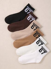 6双中筒袜，67号图案，休闲时尚运动风，适合户外、旅行、跑步、篮球、校园聚会等场合，可作为生日礼物、节日礼物、儿童节礼物。 - 彩色 - 查看 5