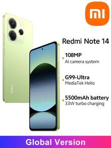 Xiaomi Redmi Note 14 Smartphone Global Version, Helio G99 Ultra Processor, 6.67" 120Hz AMOLED Display, 108MP AI Camera, 33W Super Charge, 5500mAh Battery, IP54 Water & Dust Resistant, *Non-NFC Version, 100% Authentic, Perfect Christmas Gift For Kids And Parents - Green - View 1
