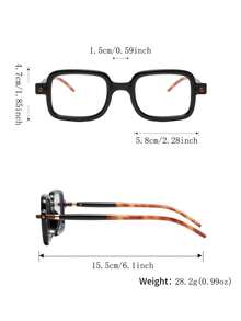 一副男士方形塑料铆钉眼镜，简约个性休闲硬汉风格，适合大学、日常通勤、办公场合佩戴 - 無色 - 查看 10