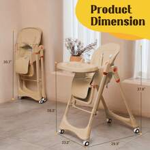 GCCSJ 6-In-1 Foldable Baby High Chair – 5 Height, Locking Wheels, Removable Tray, 5-Point Harness, Soft PU Seat, Space-Saving For Home & Travel – Best Gift - 奶咖棕+萬向輪 - 查看 7