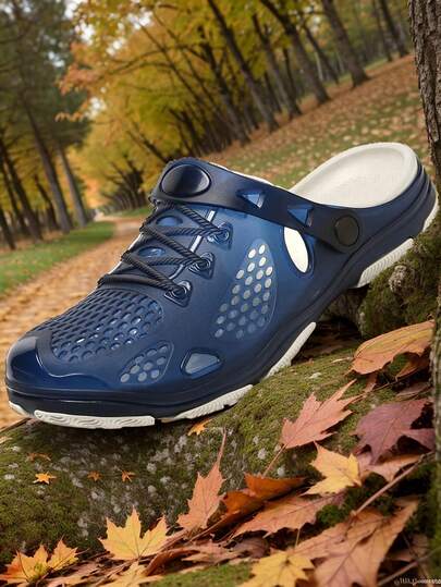 1 Pair Men's Lightweight Comfortable Clogs Hollowed Out Anti Slip Garden Shoes Men Mesh Summer Sandals For Men's Casual Outdoors Non-Slip Thick Sole Beach Flip Flops Slippers (Random Asymmetrical Print On Upper)