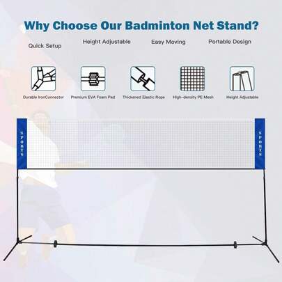 Portable Badminton Net, Stainless Steel Bracket, Bottom Triangular Support Design, Home Use Simple Badminton Net, Nylon Small Mesh, Suitable For Outdoor Sports