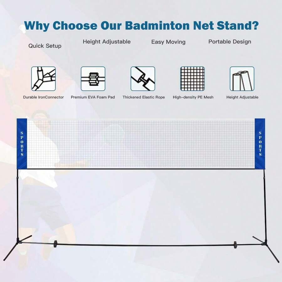 Portable Badminton Net, Stainless Steel Bracket, Bottom Triangular Support Design, Home Use Simple Badminton Net, Nylon Small Mesh, Suitable For Outdoor Sports - White - View 1