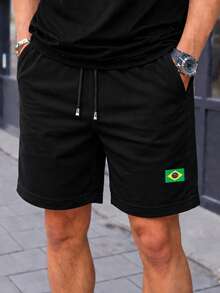 Men's T-Shirt + Shorts Set, Cotton Sweatshirt, Comfortable Shorts, Immediate Shipping, Various Colors - 米色/黑色 - 查看 4