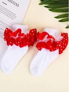 1 Pair Girls' Double-Layer Lace Trim Socks, Suitable For Daily Wear, Parties And Matching - Multicolor - View 5