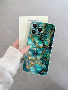 Compatible With IPhone11/12/15/14/13/16/17Pro/17Pro Max / S26 S25 S24 S23 A57 A37/Compatible With Redmi/Compatible With OPPO/Compatible With Realme/Compatible With Infinix Series, 1pc Fashionable Raindrop & Blue Butterfly Pattern Full Camera Protection Anti-Fingerprint Shock-Proof Phone Case, Blue Matte TPU - light cyan - View 1