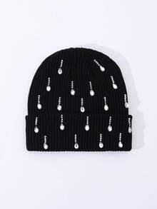 1pc Men's Fashion Handmade Crystal Raindrop Decor Knitted Beanie Hat, Suitable For Autumn/Winter Daily Wear And Keeping Warm - A - View 14