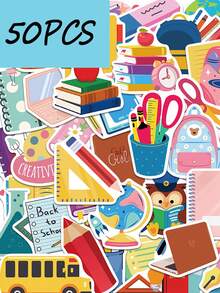 50pcs School Supplies Series Stickers, Suitable For Decorating Notebooks, Suitcases, Phone Cases, Waterproof Stickers - Multicolor - View 2