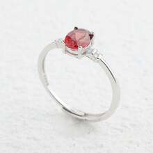 925 Sterling Silver Women's Ring Inlaid With 7*5mm Natural Amethyst/Garnet/Tourmaline/Jasper, Crystal Wedding Jewelry, Valentine's Day/Birthday Gift - Silver - View 9