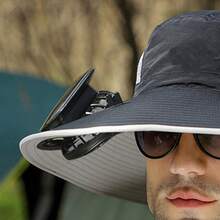 Outdoor Wide Brim Sun Hat with 2 Solar Fan Sun Bucket Hat for Men Women Bucket Fishing, Beach Hat with Fan Built in - Negro - Ver 4