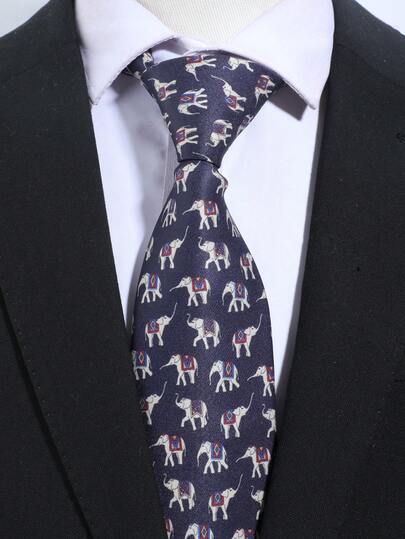 1 st. herrslips med elefantmönster, marinblå, silkeslen, tätt vävd, bred slips, lämplig för fest, resor, värdskap, vardag, skola, bankett, scenmatchning