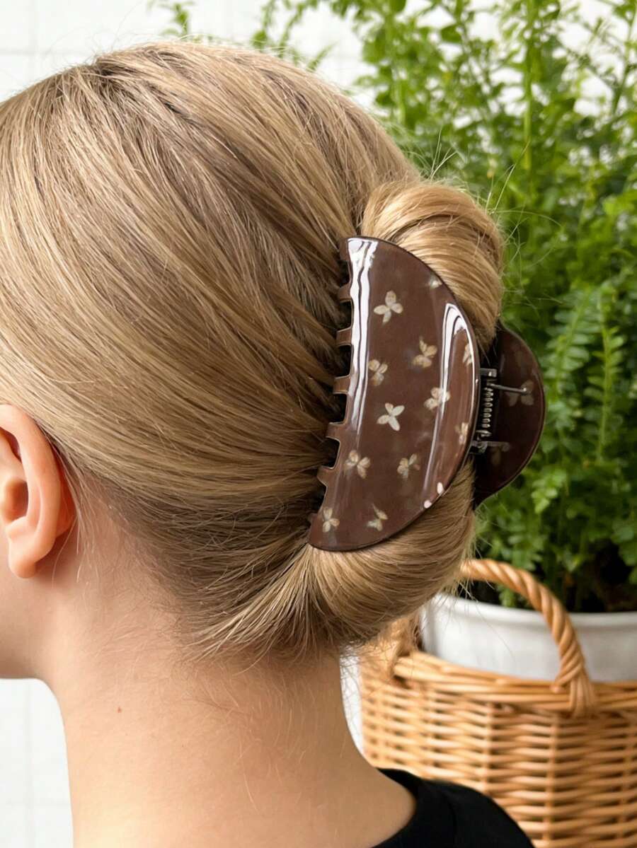 1个韩式蓝咖啡条纹亚克力发夹，复古优雅女士马尾夹，百搭高端发饰，优雅爪夹，夏季穿搭发夹